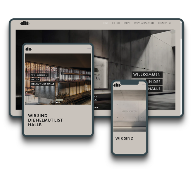Screenshot der mit WordPress erstellten Website der Helmut List Halle Website Multiscreen Screenshots der mit WordPress erstellten Website der Helmut List Halle Website.