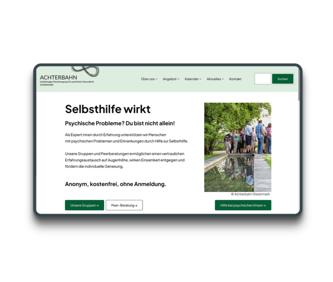 Achterbahn Steiermark Website NEU_ Screenshot der Startseite der Achterbahn Steiermark Website auf einem Tablet.